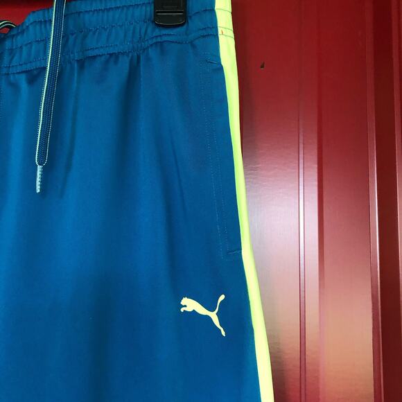 Puma Contrast Pants Mens‎ Sz M Digital Blue Sharp Green Track Athlleisure NEW - Picture 2 of 9